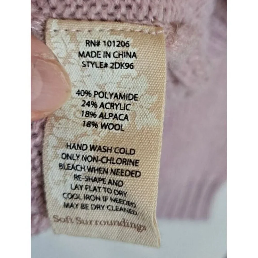 Soft Surroundings L Dusty Mauve Long Sleeve Alpaca Blend V-Neck Pullover Sweater
